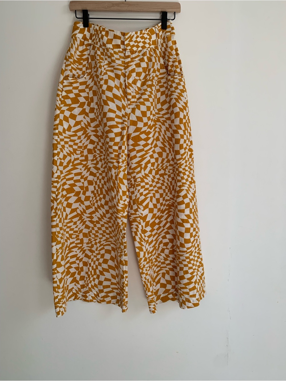 Manovra Free People size 8 Abstract Checkered Wide-Leg Pants - orange-rust/ivory